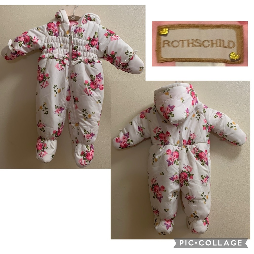 Rothschild Floral Kids Snowsuit - White and Pink